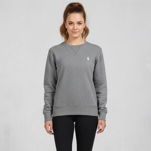 030 RALPH LAUREN Women's Cotton Crewneck Sweatshirt, Heather Grey, Medium